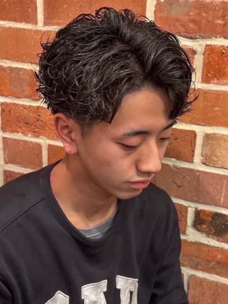 メンズショートパーマ　センターパート　大宮
